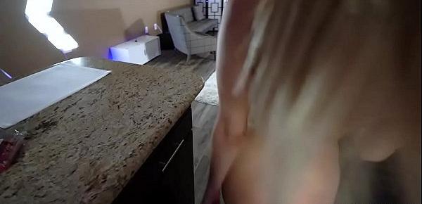  Blonde sexy mom lets her stepson go hard and let his cock throb inside!